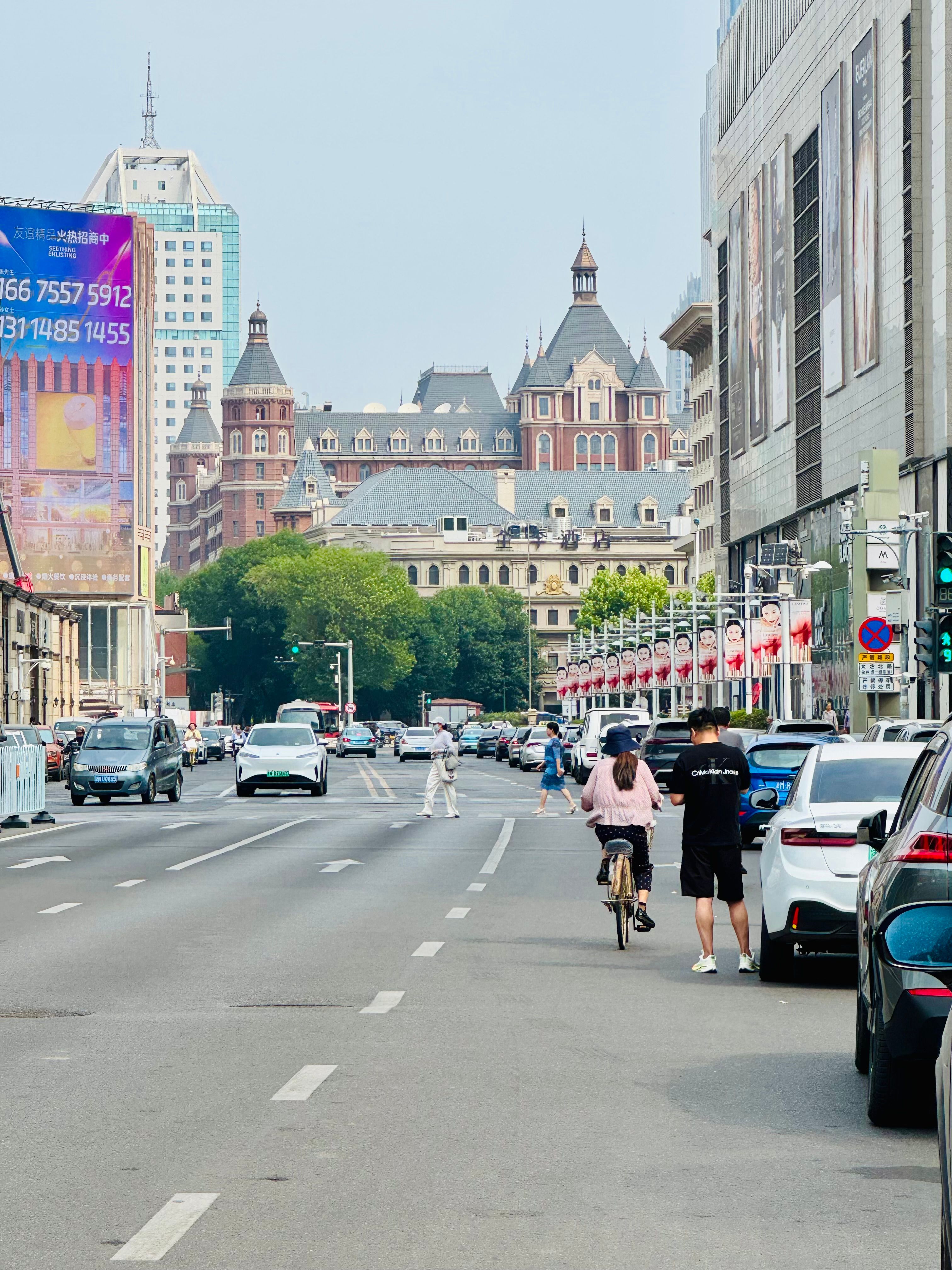 A pedestrian street in Tianjin lined with historic Chinese buildings