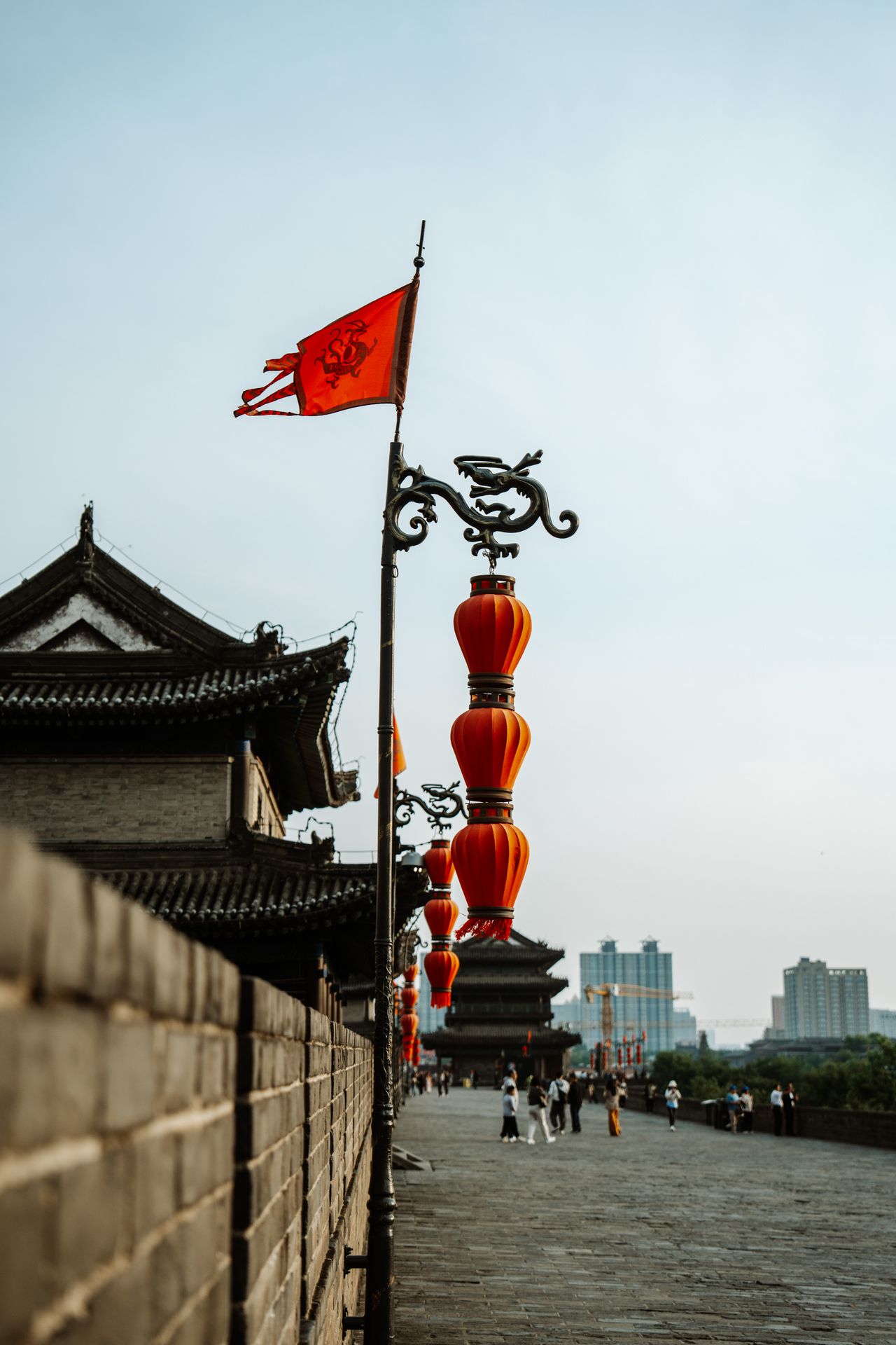 The Xi'an City Wall with red lanterns against the sky