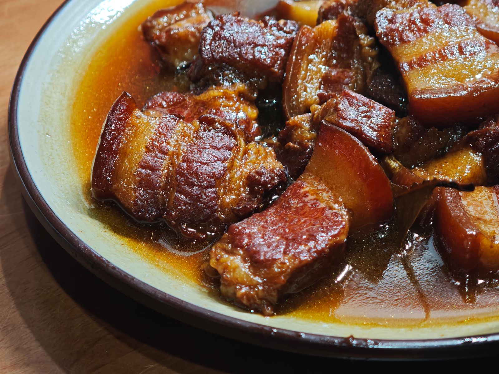 Braised pork belly in a rich sauce