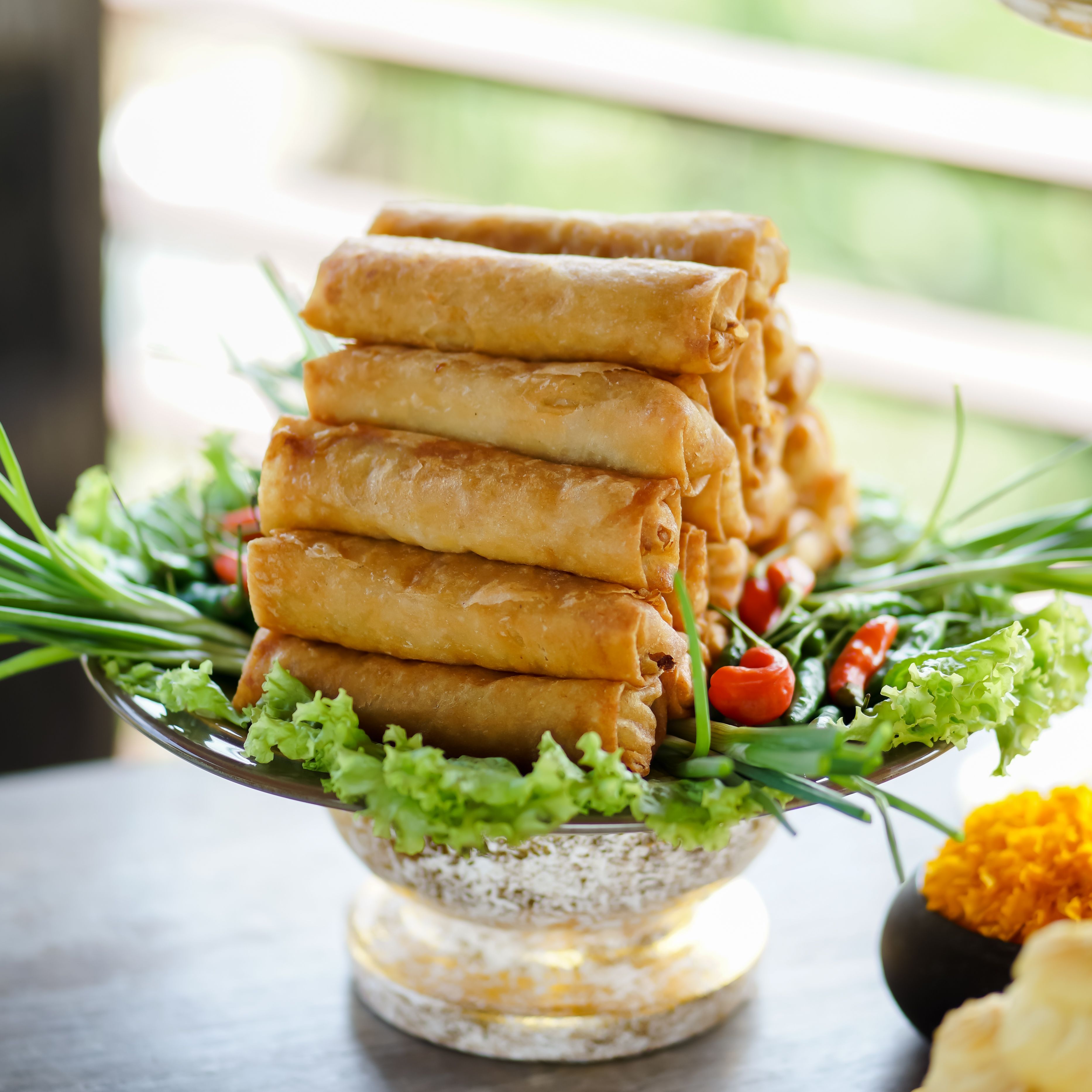 Fried five-spice rolls on a plate