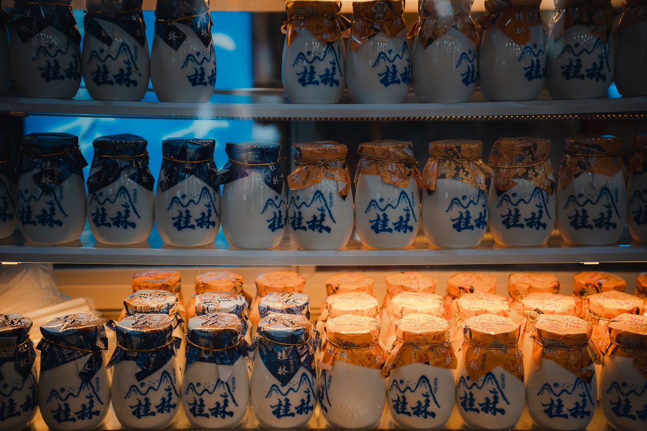 Traditional Chinese ceramic jars on display